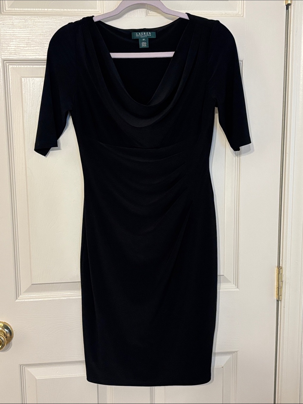 Lauren Ralph Lauren Black Cowl-Neck Stretch Dress